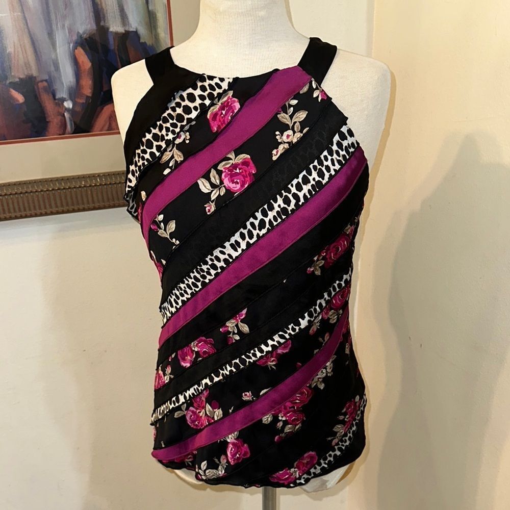 WHBM Floral Striped Women's Top Size Small